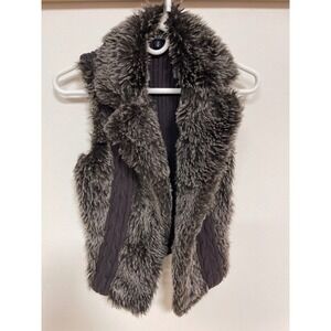 XOXO Faux Fur Ribbed Knit Vest Brown Shaggy Sleeveless Sweater Jacket Medium